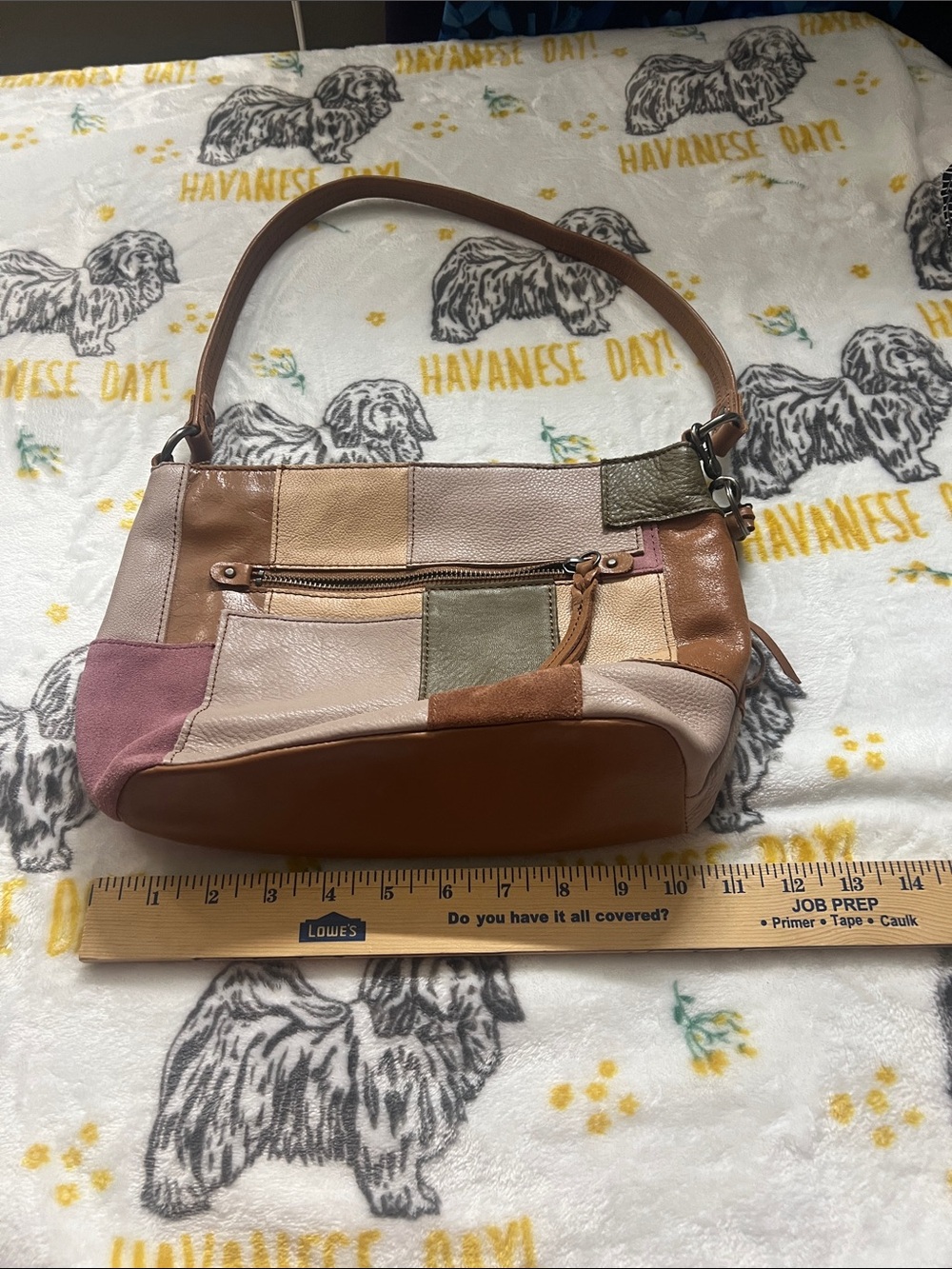 The Sak Patchwork Leather Shoulder Bag in Tan, Blush, Olive, Cream, Brown